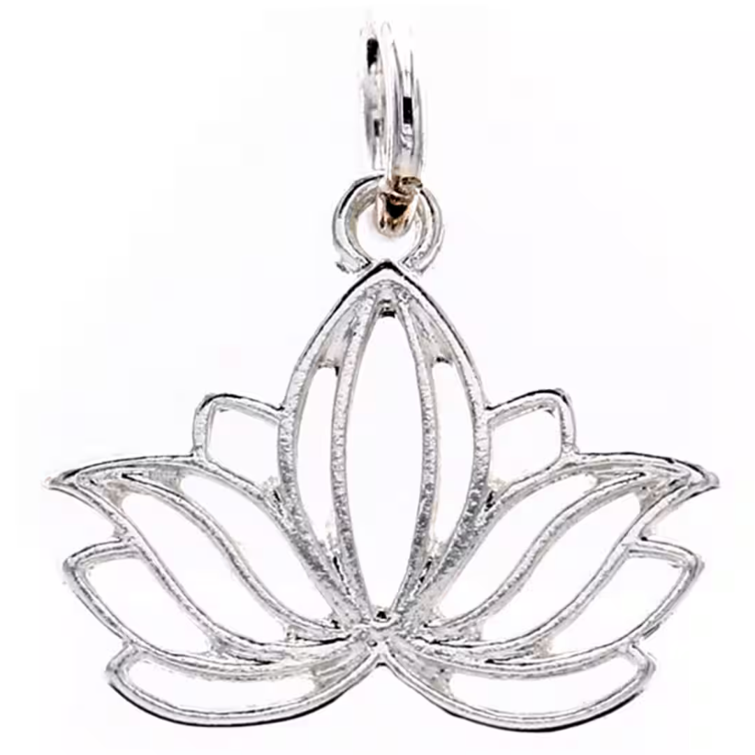 Silver lotus flower pendant on a white background