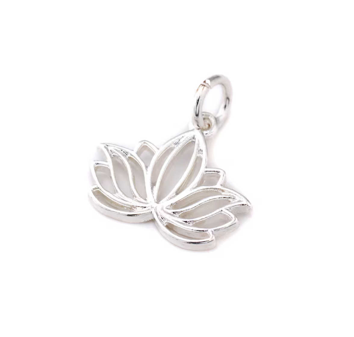 Silver lotus flower pendant on a white background